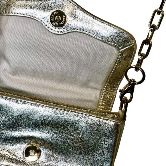 TORY BURCH - Distressed Metallic Gold Leather Mini Chain Clutch/ Crossbody Purse - Picture 9 of 16